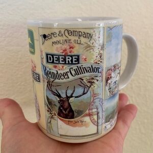 John Deere Coffee Mug Cup Moline IL Gibson 11 oz Reindeer Cultivator Farm